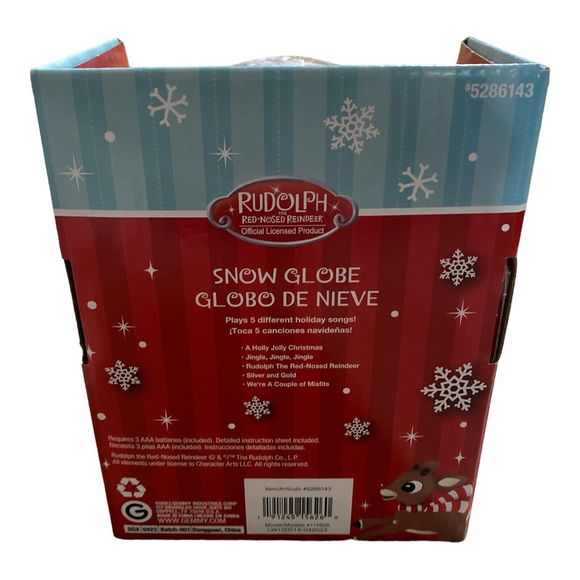 Gemmy Rudolph The Red-Nosed Reindeer Musical Plastic Waterless Snow Globe 5 Song - Picture 2 of 3